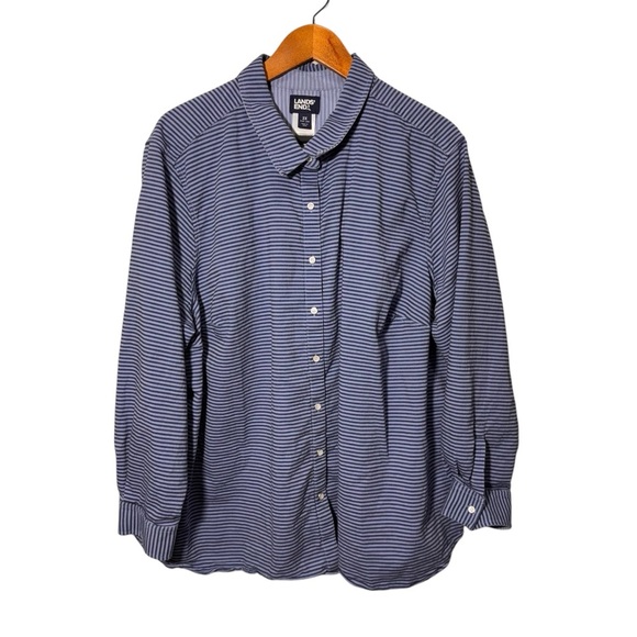 Lands' End Cotton Blue & White Striped Snap Button Down Shirt Size 3x - Picture 1 of 7